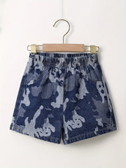 Boys Camo Denim Shorts, Comfortable Elastic Waist, Summer Outdoor