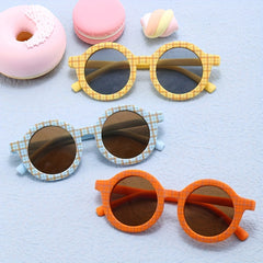 Girls Cartoon Plaid Round Frame Sunglasses UV Protection