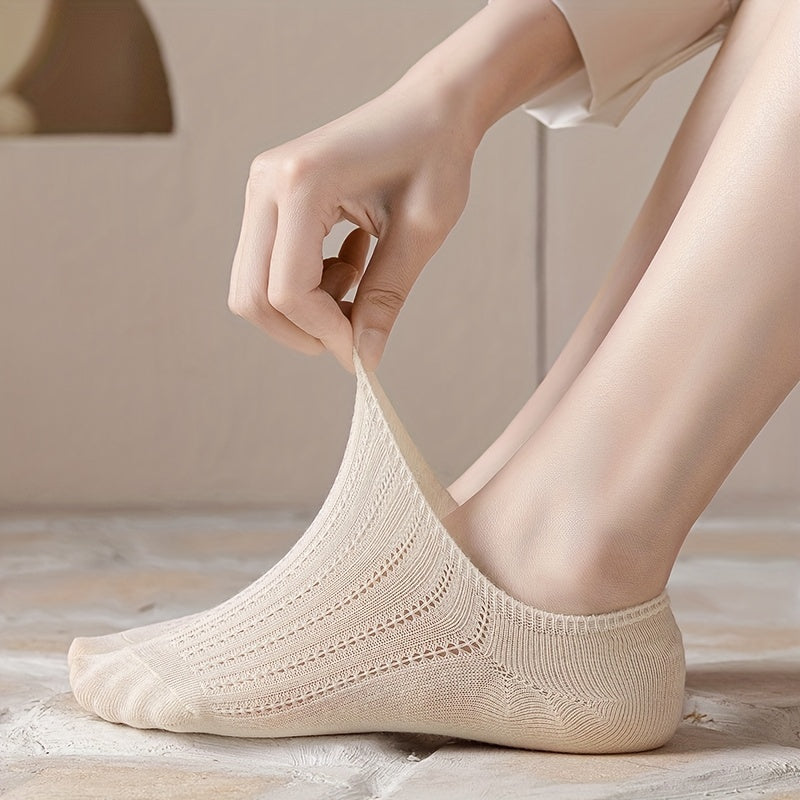 8 Pairs Solid No Show Socks Lightweight Non slip Ankle Socks Women's Stockings