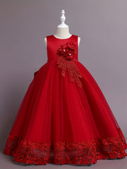 Girls Heart Floral Embroidery Mesh Princess Dress Wedding Party Clothes