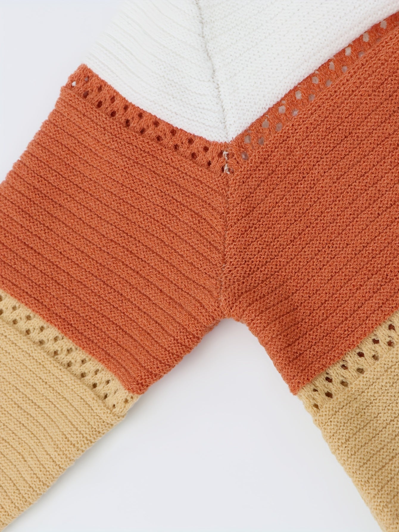 Colorblock Pointelle Long Sleeve Cardigan