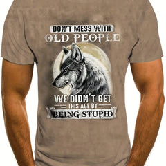 Wolf Pattern Print Men's Short Sleeve Comfy T-shirt Graphic Tee