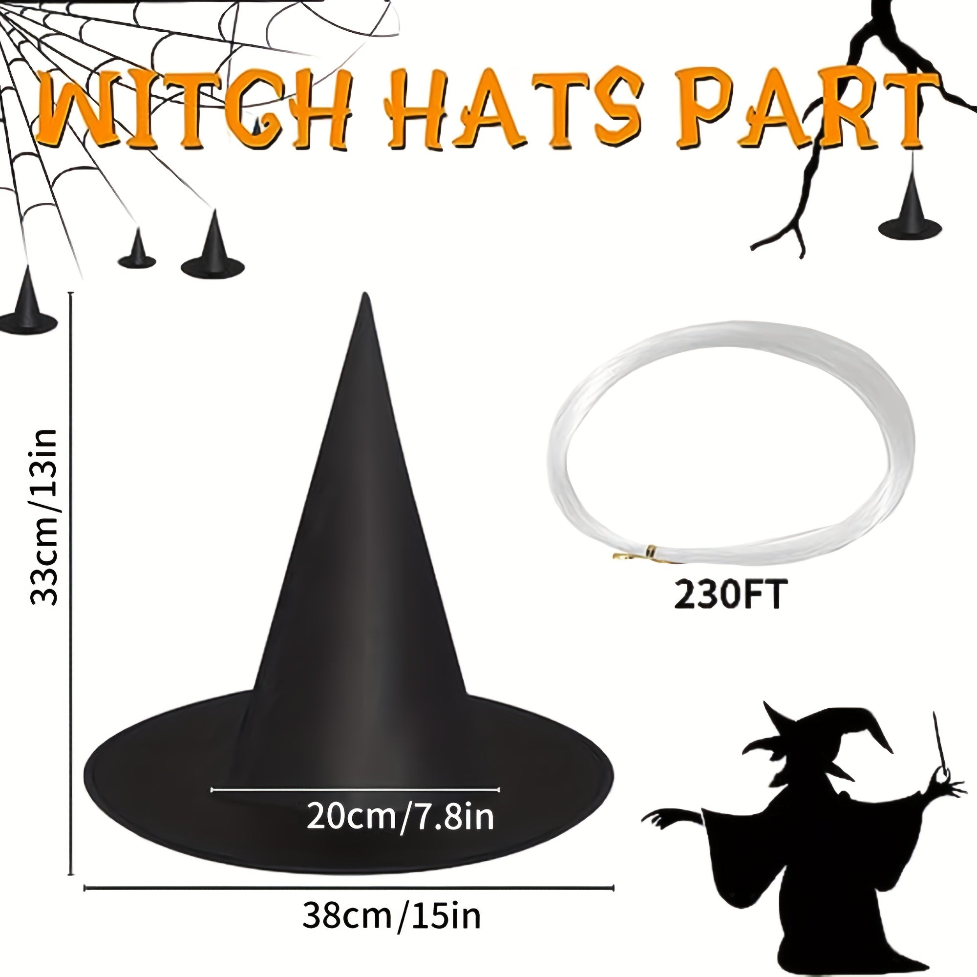 5Pcs Hanging Witch Hats & 16Pcs Bats Decor Set for Halloween
