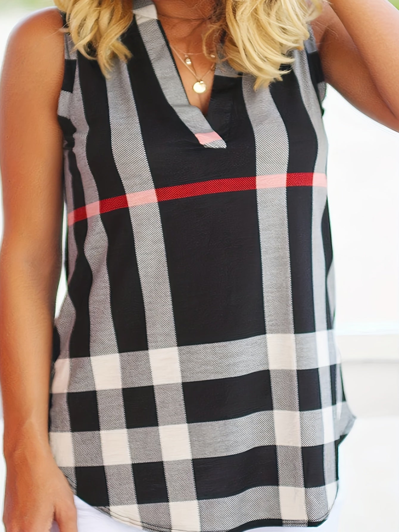 Striped V-neck Tank Top Sleeveless Casual Women's Tops