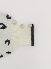 Colorblock Leopard Print Button Decor Lantern Sleeve V Neck Jumper