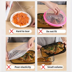 100Pcs Food Storage Covers Plastic Cling Wrap Kitchen Leftover