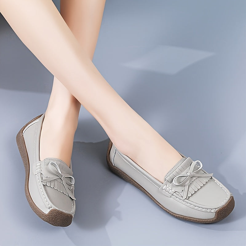 Women's Bowknot Flat Loafers Solid Slip On Moccasins