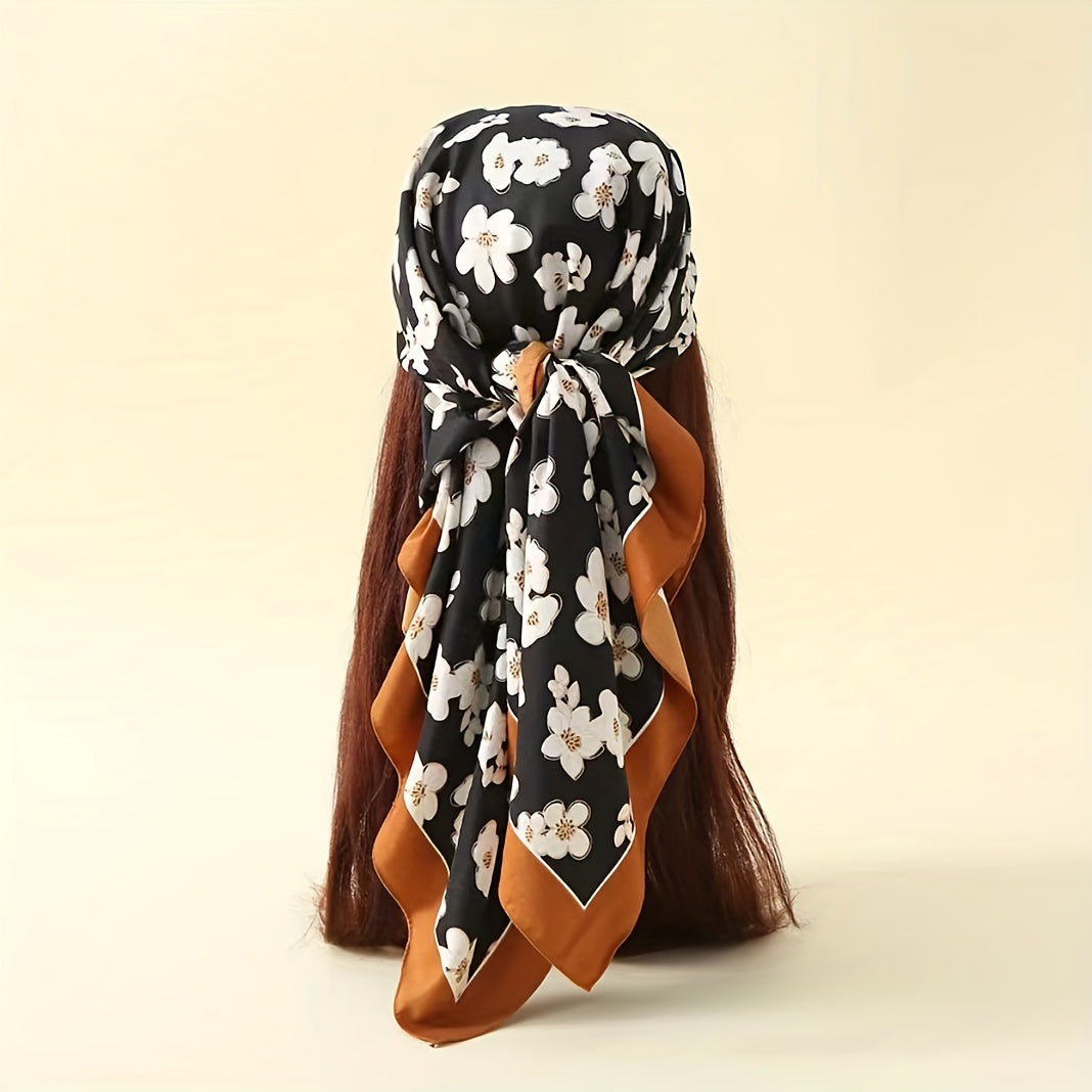 Floral Print Shawl Large Satin Square Scarf Bandana Turban