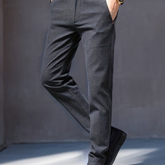 Men's Comfy Straight Leg Business Trousers Slim Fit Pants With Pockets