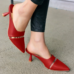 Women's Pointed Toe High Heel Mules Solid Slip On Dress Sandals