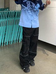 Cotton Patchwork Men's Cargo Pants Loose Baggy Casual Outdoor Work
