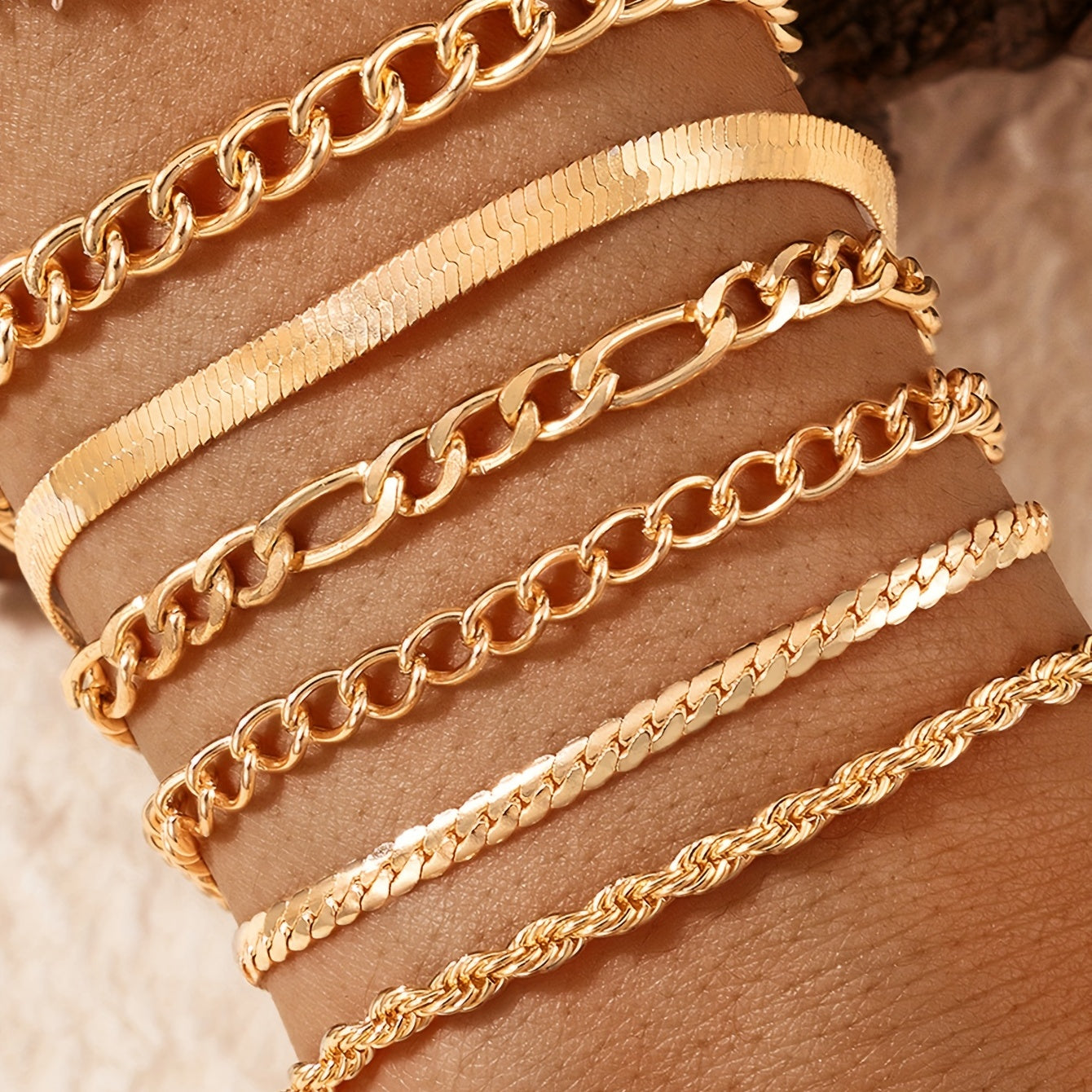Rhinestone Studded Quartz Watch & 6 Bracelets Set