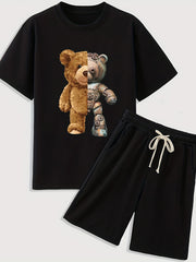 Boy's Robot Bear 2pcs T-shirt & Shorts Set Casual Summer Outfit