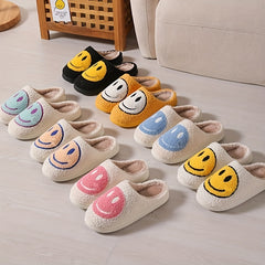 Women's Smile Face Slippers Cozy & Warm Plush Flat Shoes