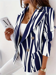 Chain Print Lapel Blazer Casual Long Sleeve Work Office Outerwear