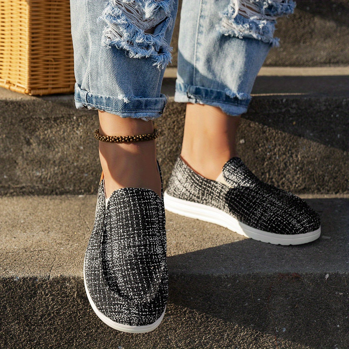 Women's Flat Canvas Shoes Casual Anti-skid Slip On Lightweight Loafers