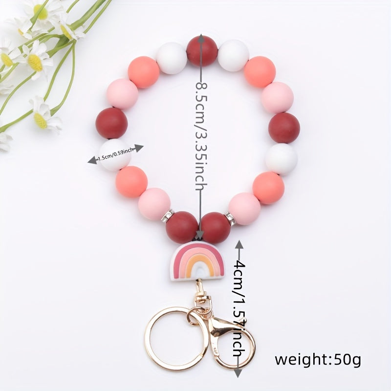 Cartoon Silicone Beaded Bracelet Keychain Decoration