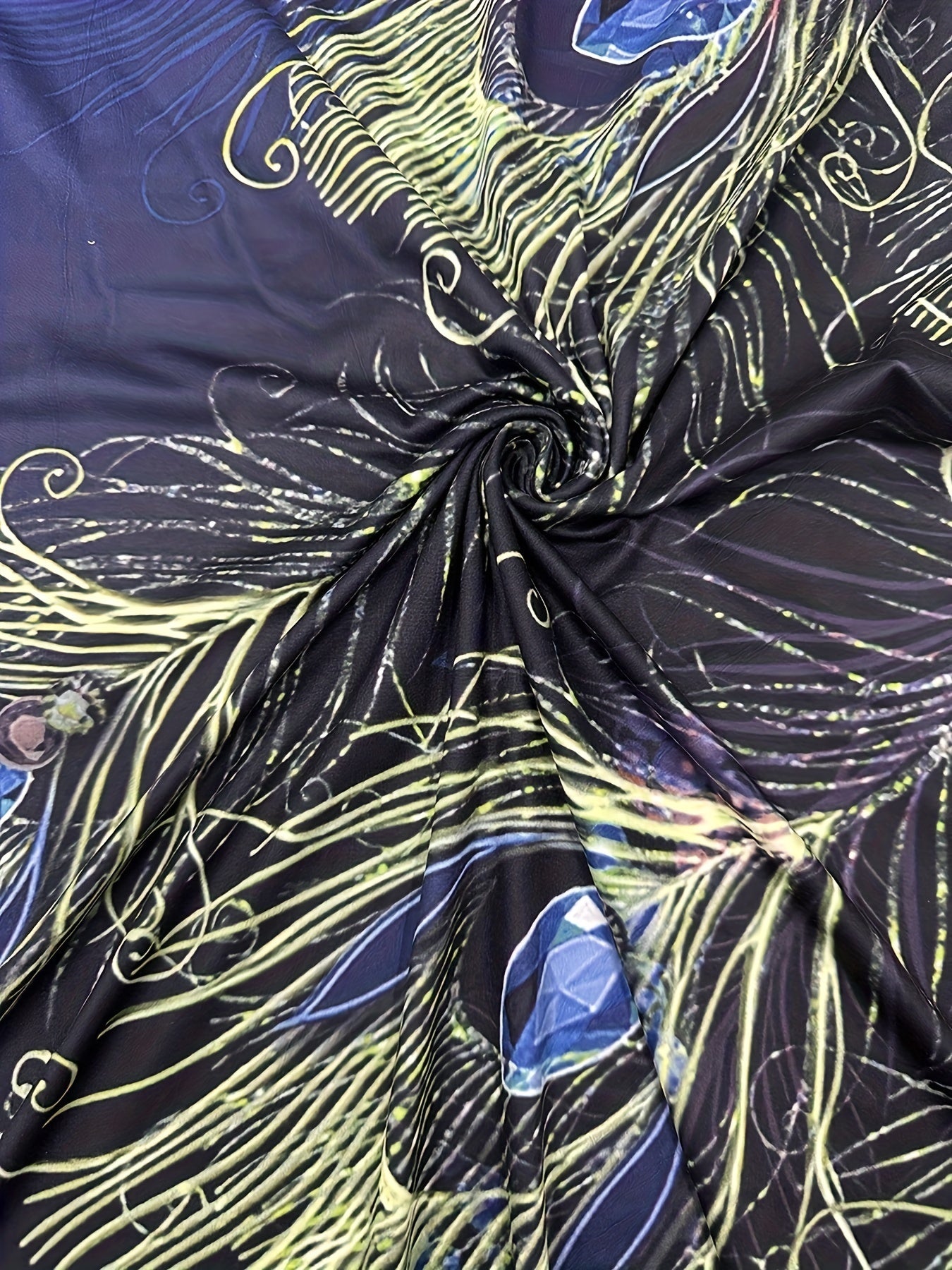 Peacock Print Long Sleeve Maxi Dress