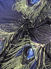 Peacock Print Long Sleeve Maxi Dress