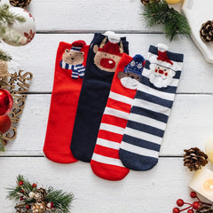 4 Pairs Women's Santa And Bear Funny Socks