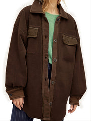 Women's Solid Long Sleeve Button Down Jacket