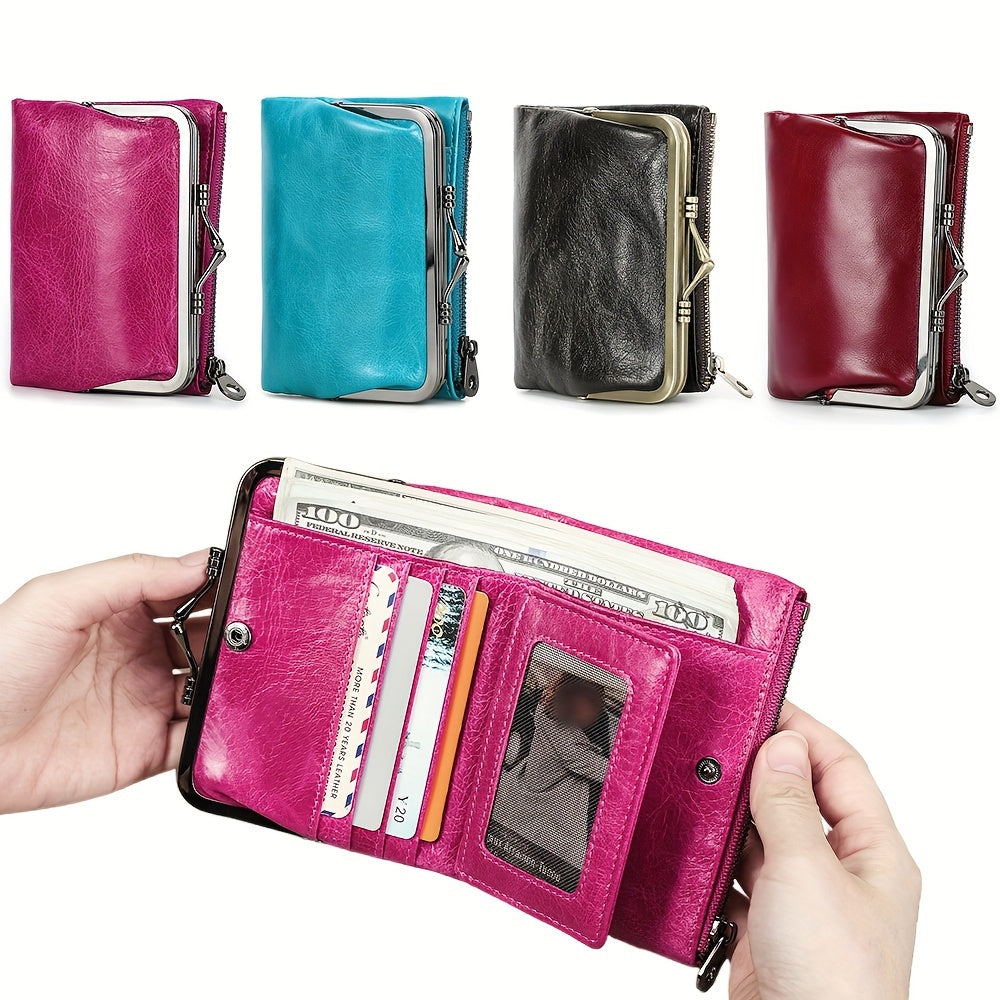 Vintage Leather RFID Blocking Wallet with Zipper Closure