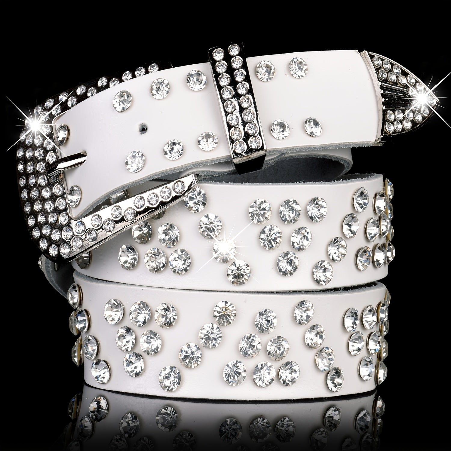 Women's Rhinestone Jeans Belt Wide Trim Fashion Glitter Studded