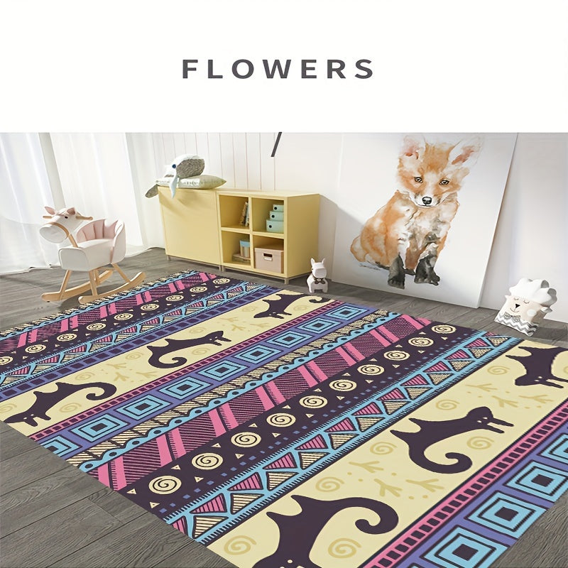 Geometric Absorbent Non Slip Rugs Soft Halloween Cat Pattern Floor Mat