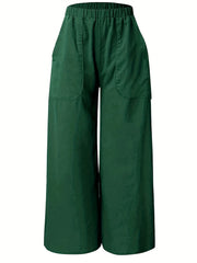 Elastic Waist Wide Leg Pants Casual Pocket Loose Pants