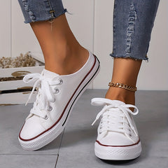 Women's Classic Mule Canvas Sneakers Casual Lace Up Low Top Slip On Shoes