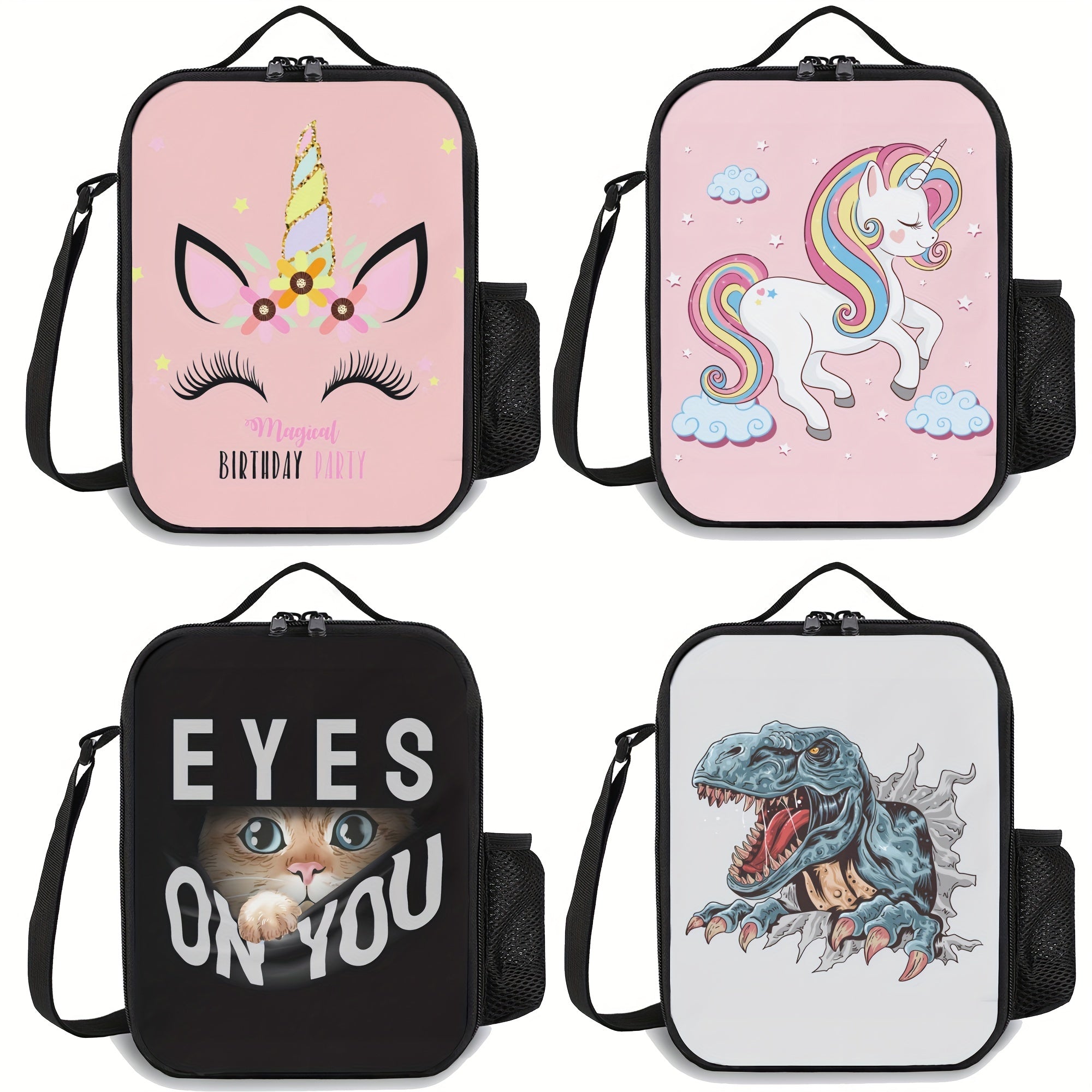 Reusable Unicorn Dinosaur Cat Pattern Insulated Lunch Bag
