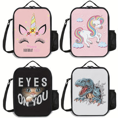 Reusable Unicorn Dinosaur Cat Pattern Insulated Lunch Bag