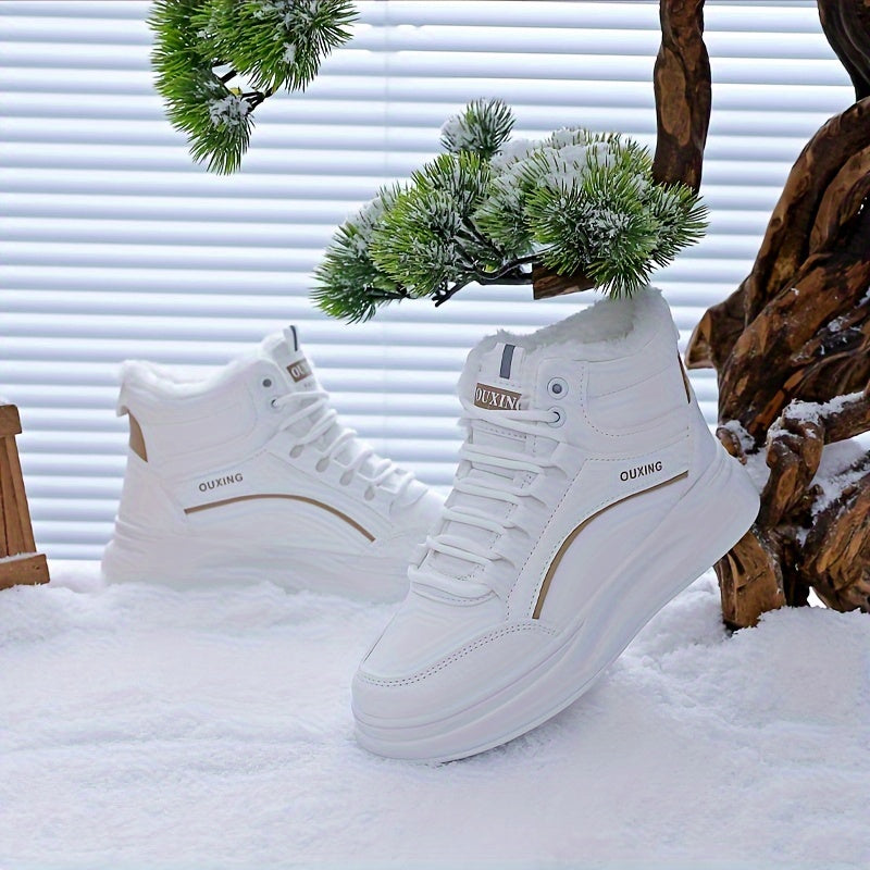 Women's High Top Plush Thermal Platform Sneakers Lace Up Comfortable Athletic