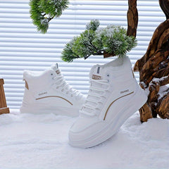 Women's High Top Plush Thermal Platform Sneakers Lace Up Comfortable Athletic