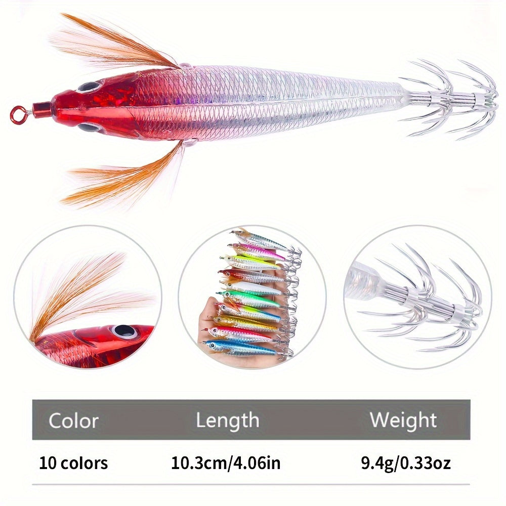 10 9 4g Horizontal Squid Jig Luminous Jigging Bait Sea Fishing Cuttlefish EGI