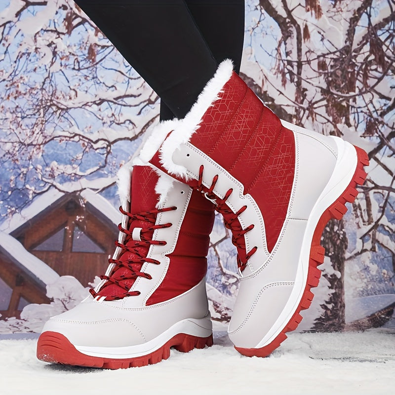 Women's Thermal Fleece Snow Boots Winter Outdoor Lace Up Hiking Boots