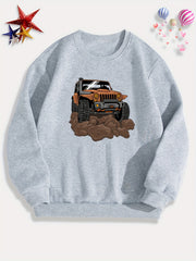 Car Print Boys Casual Pullover Sweatshirt Long Sleeve Crew Neck Tops