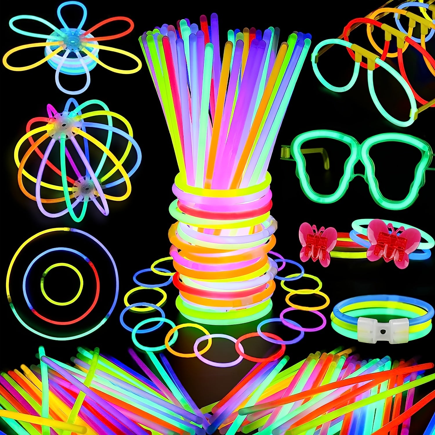 50pcs Glow Sticks Party Favors 7 Colors & Connectors for Necklace Balls Glasses