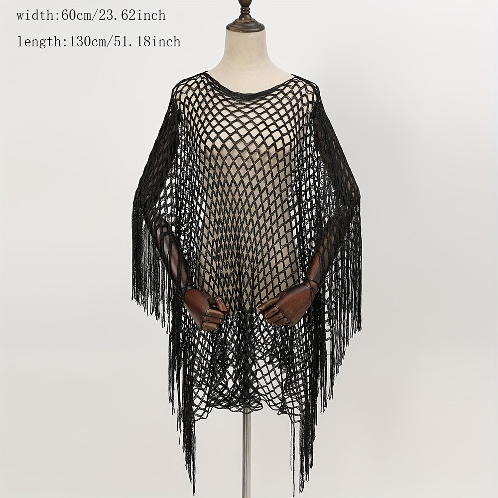 Fishnet Hollow Out Shawl Solid Bikini Cover Up Windproof Cape Wraps