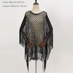Fishnet Hollow Out Shawl Solid Bikini Cover Up Windproof Cape Wraps