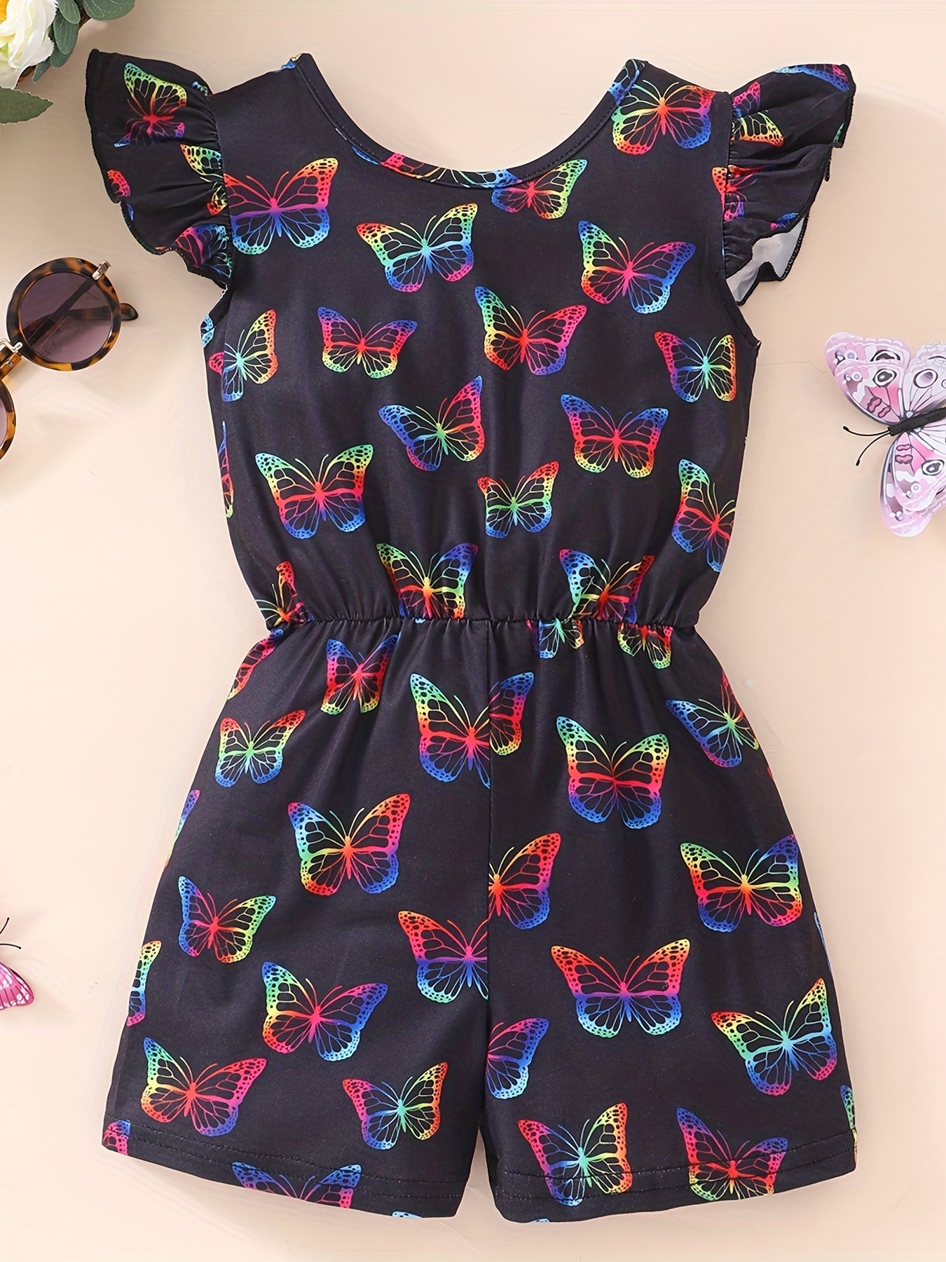 Toddler Kids Butterfly Graphic Backless Jumpsuit