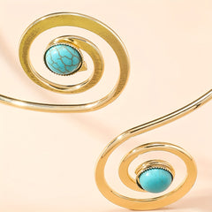 Boho Vintage Turquoise & Gold Spiral Cuff Arm Bracelet