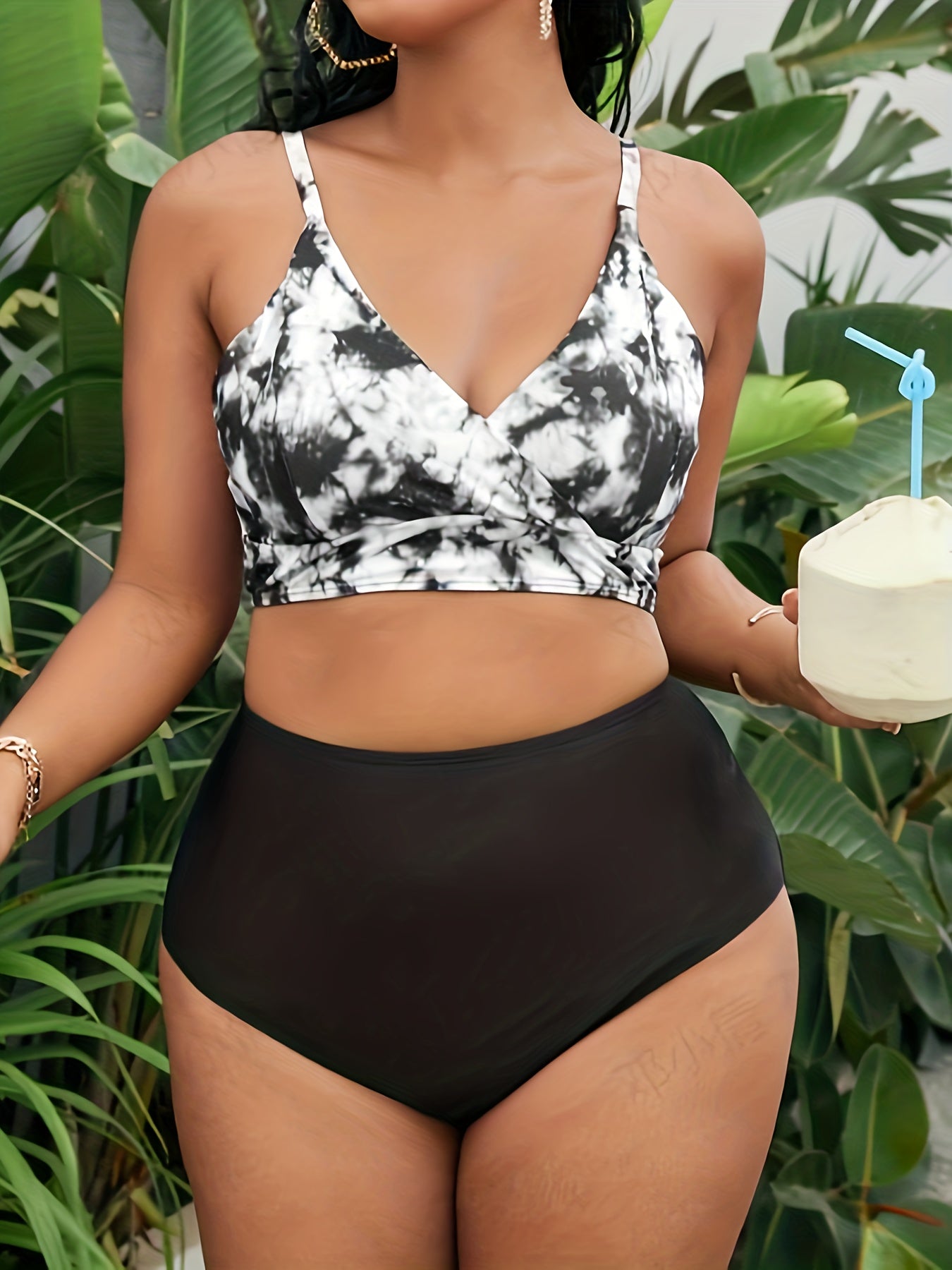 Tie Dye Bikini Set Surplice Neck Bra & Panty Swimsuit