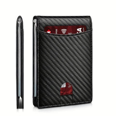 Men's Carbon Fiber Wallet RFID Blocking Credit Card Holder Money Clip