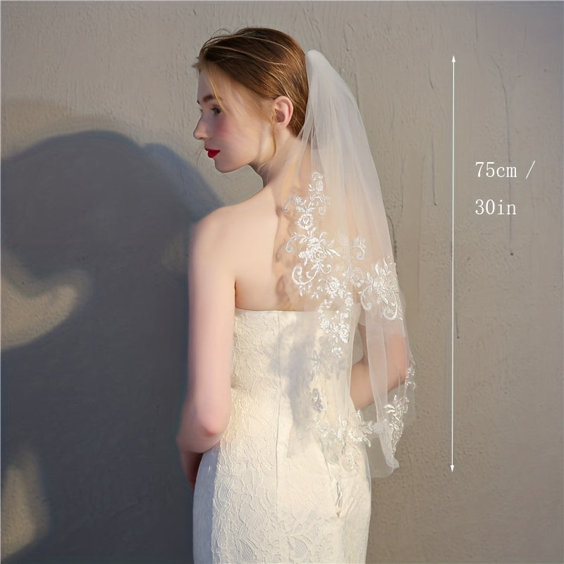 Lace Edge Floral Bridal Veil Short Veil With Comb Wedding Accessories