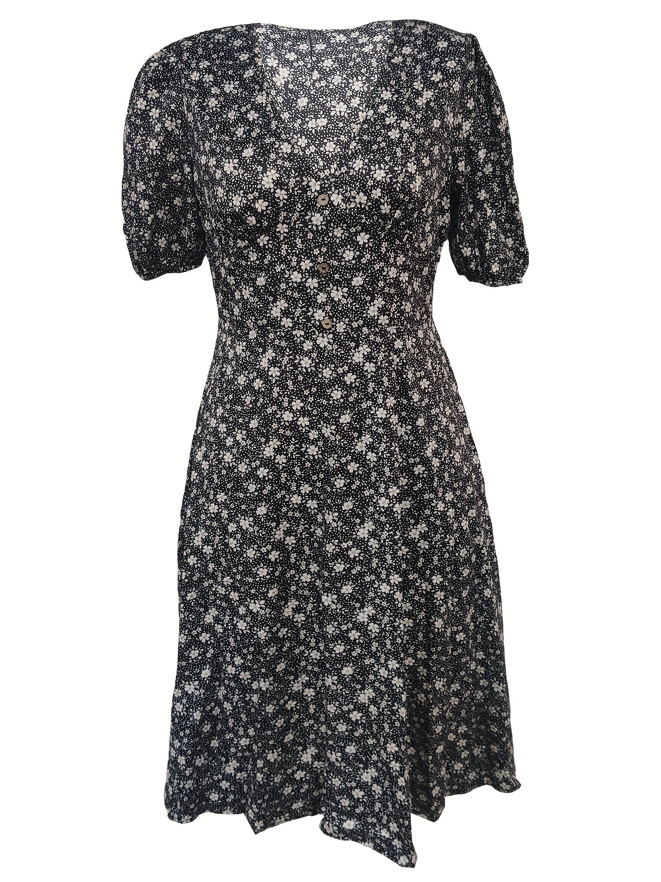 Floral Print V Neck Dress Short Sleeve Dress Spring Summer