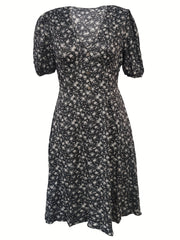 Floral Print V Neck Dress Short Sleeve Dress Spring Summer