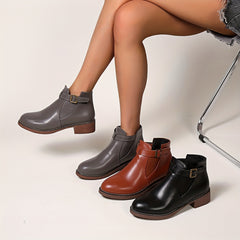 Chunky Heeled Ankle Boots Retro Buckle Combat Boots