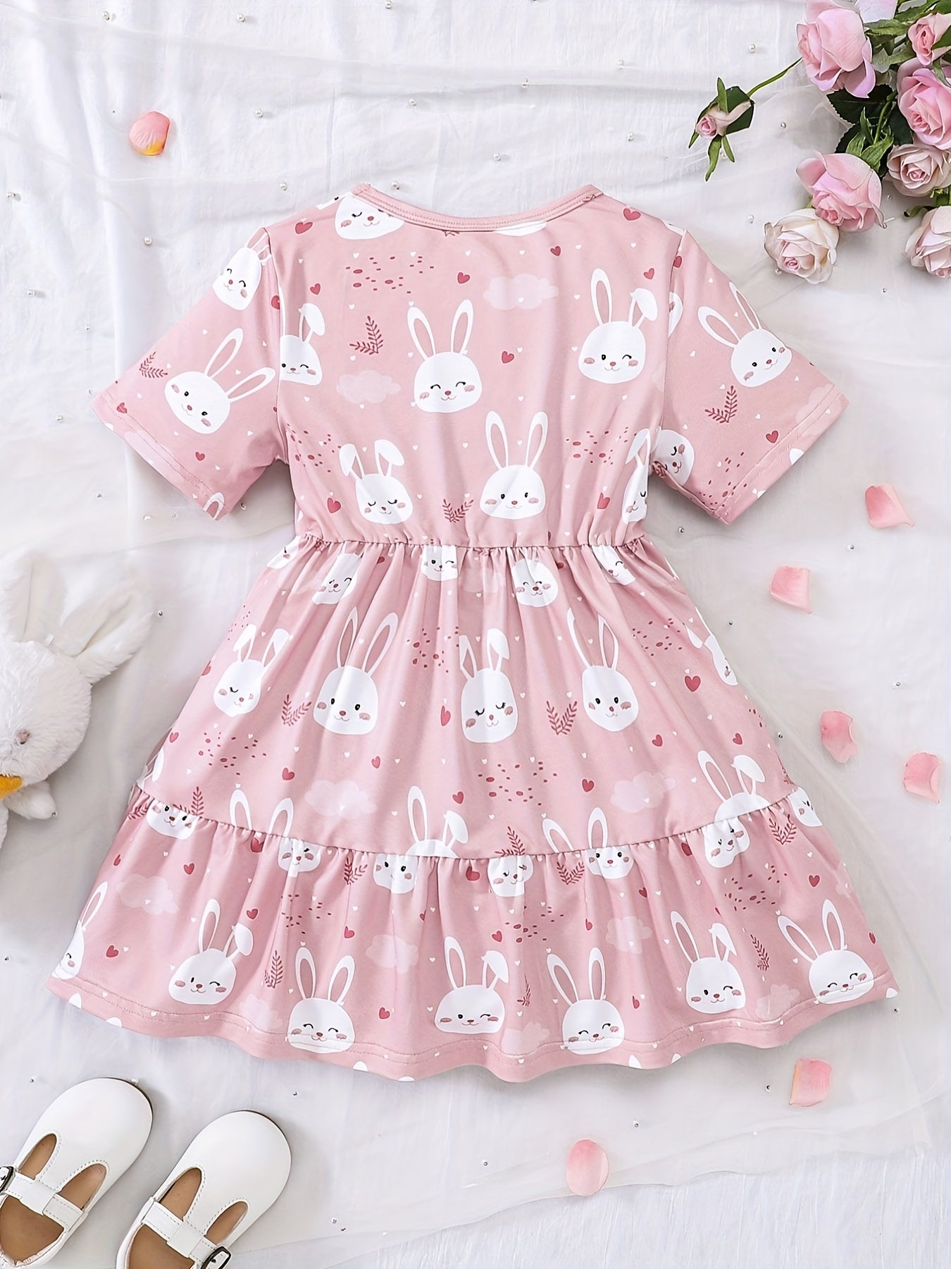 Girls' Bunny Ruffle A-Line Dress Short Sleeve Pullover