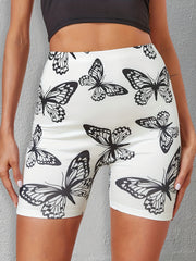 Butterfly Print High Waist Yoga Shorts for Women